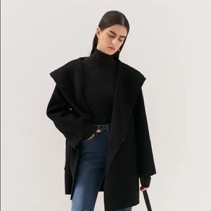 Wool Tie Exaggerated Collar Oversized Coat - image 1